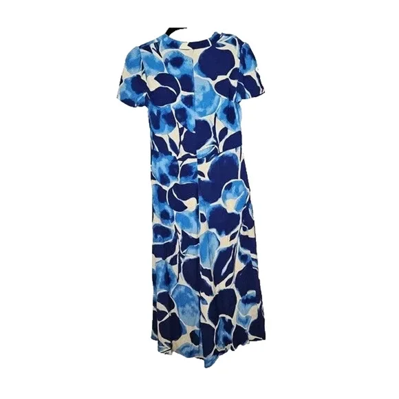 DIANE VON FURSTENBERG Milo Cecilia Crepe Midi Shirt Dress Blue White V Neck M
